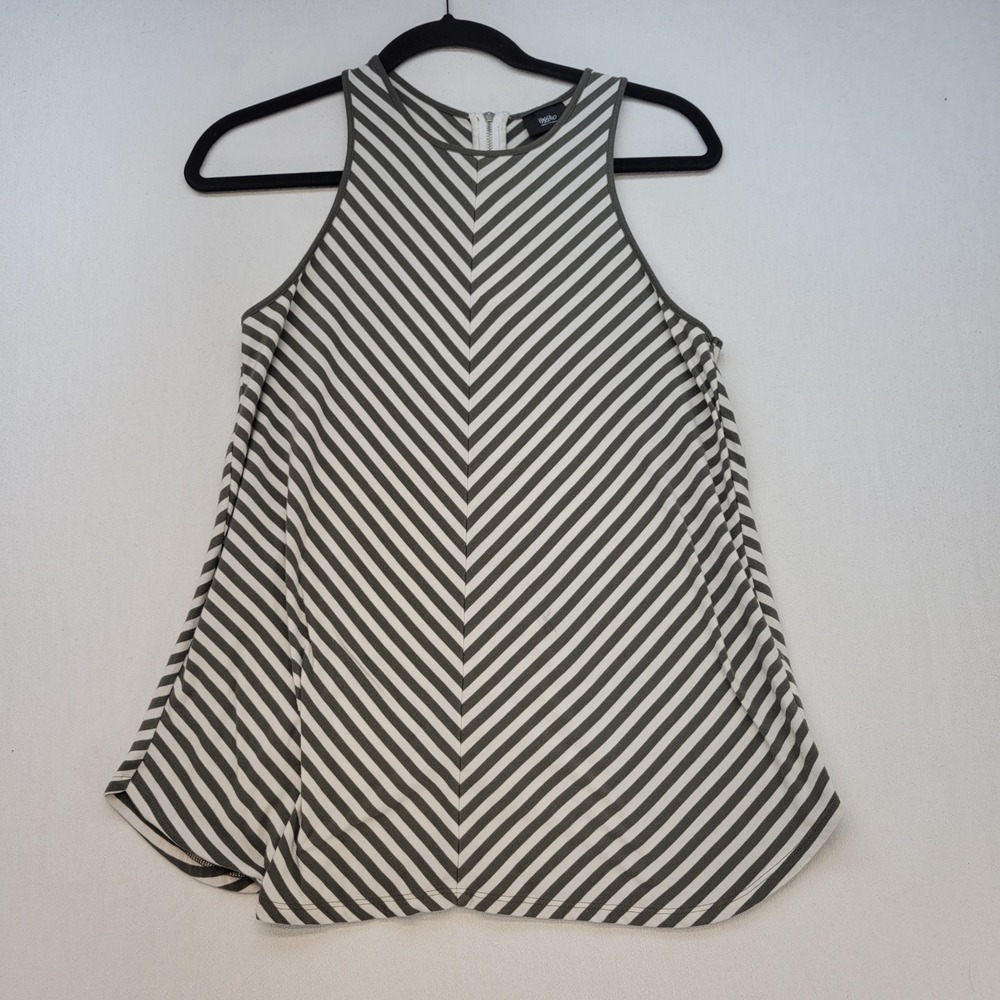 Mossimo Tank Top Womens Small Green Chevron Stripe Sleeveless Back Zip Flare